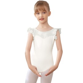 AOQUNFS Girl's Lace Patchwork Ruffle Short Sleeve Leotards for Ballet Dance and Gymnastics, R01-Black, 2-3T