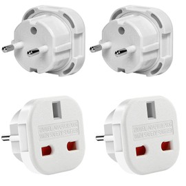 2 Stück Reiseadapter, UK auf DE Adapterstecker, Adapter UK auf EU, UK auf DE Reisestecker, 3-polig UK Reiseadapter auf 2-polige EU-Steckdose für Frankreich, Irland, Niederlande, Polen, Schweden-Weiß