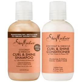 SheaMoisture Curl & Shine Shampoo & Conditioner, Travel-Size – Coconut & Hibiscus Curly Hair Products for Shine & Frizz Control, 3.2 Oz Ea (2 Piece Set)