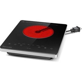 TOPWISH Electric Cooktop, 120V Electric Stove Top Single Burner Ceramic Cooktop with Touch Control, Child Safety Lock, Timer, Residual Heat Indicator, 1300W Plug in Glass Countertop Burner for Cooking