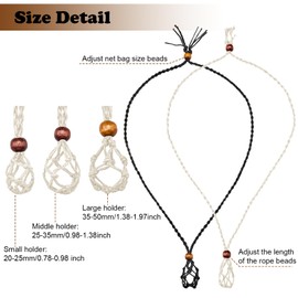 Hicarer 6 Pieces Necklace Cord Empty Stone Holder Empty Necklace Holder Quartz Crystal Stone Necklace Cord, 3 Sizes Adjustable Cord Cage Fish Netted Necklace Cord for DIY Jewelry Making (Black,Beige)