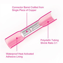 DINGYUAN Butt Connectors Heat Shrink，Waterproof Automotive Grade Marine Marine Wiring Connectors, Crimp Butt Splice Terminal Kit (100, Blue, AWG16-14)