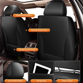 AOMSAZTO Car Seat Covers 2 Front Seats Fit for Ford F150 2009-2025 2026 Leather Car Seat Protector Vehicle Cushion Covers Compatible Airbag Waterproof Black