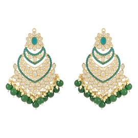 I Jewels Gold Plated Traditional Handcrafted Pearl Kundan Beaded Chandbali Earrings for Women/Girls