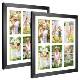 KSROECUD 13x13 Collage frame with 6 Openings 4X6 Pictures, Multiple Picture Frame with Mat, Wall or Tabletop Decor, Black Wood Grain,2 Pack