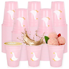 FYSUIMU 50Pcs One Silly Goose Birthday Party Cup Disposable Plastic Cups 16Oz Pink Cute Goose Decorations for First Birthday Party Baby Shower