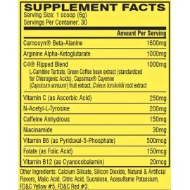 Cellucor Pre Workout Powder Suplemento En Polvo C4 Ripped Carnosyn Beta-alanina Sabor Icy Blue Razz Pote 180g                                         