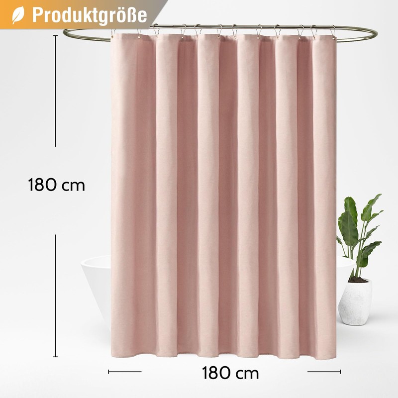 BTTN Shower Curtain Fabric 180 x 180 cm, Linen Texture,