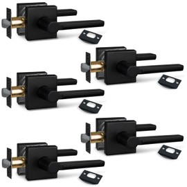 NEWBANG (5Pack) Hall/Closet Lever Handle Lock in Aged Matt Black- Door Lock Handle in Matt Black for Passage Door,HD1601-DB-PS-5P