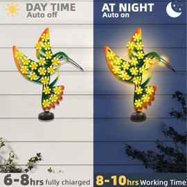Metal Hummingbird Outdoor Wall Decor with 30 Led Solar Lights- 15.4" Outdoor Fence Wall Art Decor, Gift for Mom Grandma Women Birthday Gardening,Hanging Decoration for Garden Patio Porch Yard