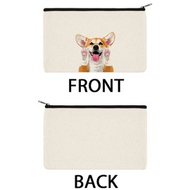 WIRESTER Set Of 2 Canvas Zipper Makeup Bag, Cosmetic Pouch, Organizer Case for Women Girl, Multi-Purpose Travel Cosmetic Bag - Cute Red Pembroke Welsh Corgi Dog & Cute Beagle Puppy Dog