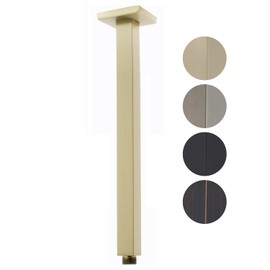 Drettyer Ceiling Mount Shower Arm with Flange 20 Inches Square Straight Extender Extension Pipe Replacement, Long Shower Arm For Fixed Rain Shower Head or High Ceiling, Brushed Gold