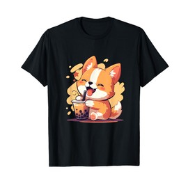 Cute Kawaii Corgi Drinking Boba Tea T-Shirt