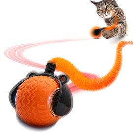 wisafoi Interactive Cat Toy for Indoor Cats, Speedy Ball with Tail, Automatic Moving Cat Balls for Bored Indoor Adult Cats, 360°Automatic Rolling Ball Toy, Two Speed Adjustment（Orange）