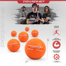PowerNet 2.8" German Marquez Weighted Hitting Batting Training Balls (6 Pack) | 12 to 20 oz | Build Strength and Muscle | Improve Technique and Form | Baseball Size (18 Oz - Orange)