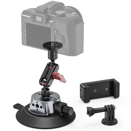 JUBORUI Camera Suction Cup Mount with Ball Head Magic Arm, 5.1 inch/13 cm Suction Cup Camera Compatible with ARRI 1/4 Inch & 3/8 Inch Holes, Car Suction Cup Mount for DSLR / Action Camera / Mobile