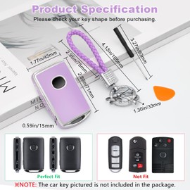 PIFOOG Key Fob Cover for Mazda Purple Car Keys Case Shell for Mazda CX5 CX30 CX9 CX50 3 6 CX90 MX5 Miata 4 Button Accessories Bling Keychain Protector Full Covers Girly Women Silver TPU