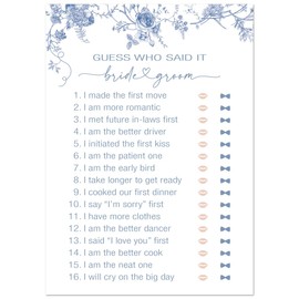 InvitationHouse 24 Blue Floral Bridal Shower Games (Guess Who Bride or Groom)