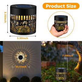 Forlivese 2 Pack Solar Fence Lights Outdoor, Metal Solar Powered Wall Deck Step Lights Sunflower Theme, Hanging LED Waterproof Decorative Lighting for Garden Patio Backyard Post Decor, Warm White
