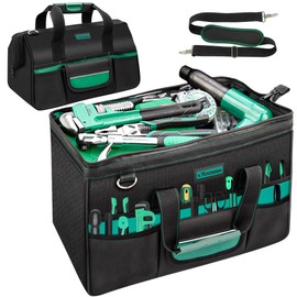 CATCHLUCK Heavy Duty Tool Bag 17Inch Large Tool Bag Tool Organizer 15 Pocket Soft Tool Bag Storage Tool Bags Organizer with Adjustable Shoulder Strap