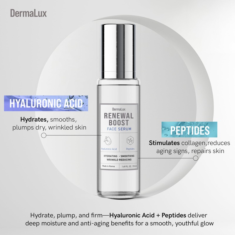 DermaLux Hyaluronic Acid & Peptides Face Serum - Dermatologist Tested,