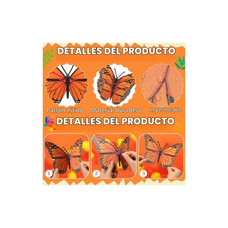 AmazingSpark - 12 decoraciones de mariposa monarca, naranja, 12/10/8
