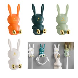 WUBAYI 4 Stück Zahnbürstenhalter Mehrzweckhaken Waschbecher Zahnbürste Hängegestell Wasserdicht Selbstklebend Rasiererhalter Stecker Halter für Wand zum Aufhängen Badezimmer Küche Wohnzimmer Büro