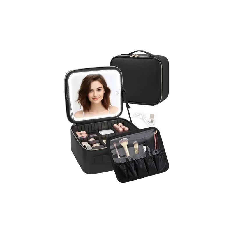 Maletin Estuche De Maquillaje Con Espejo Y Luz Led 3