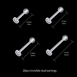 SMLBJUTE Clear Piercing Retainers Earrings Plastic Earrings for Sports Belly Rings Septum Eyebrow Lip Cartilage Tragus Earring Lip Rings Labret Retainers for Work Surgery (20 Pcs 6mm Round Head)