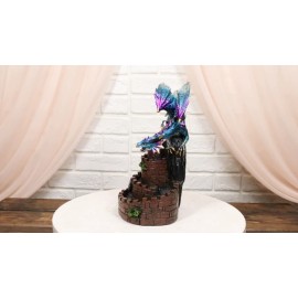 Metallic Blue Dragon On Spiral Steps Castle Tower Backflow Incense Cone Burner