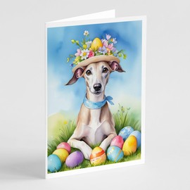Caroline's Treasures DAC5209GCA7P Whippet Easter Egg Hunt Greeting Cards Pack of 8 Blank Cards with Envelopes Whimsical A7 Size 5x7 Blank Note Cards