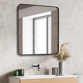 JISOSO Black Bathroom Mirror 38X38 Inch, Black Metal Framed Mirror for Wall, Rounded Rectangle Matte Bathroom Vanity Mirror with Tempered Glass, Anti-Rust, Horizontal/Vertical