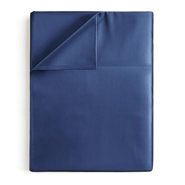 Full 400 Thread Count 100% Cotton Flat Sheet - Comfortable, Cooling & Breathable Cotton - Hotel Quality Flat Bed Sheet - Extra Soft & Comfy - Easy Care, Wrinkle Free - Navy Blue Top Flat Sheet Only