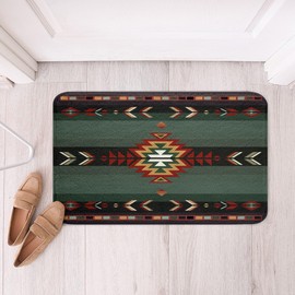 Feelyou 16"x24" Southwest Native Design Bath Mats for Bathroom Girls Southwestern Geometric Bathroom Rugs for Kids Ultra Soft Tribal Bath Rugs for Shower Tub Vintage Green Red Bathroom Accossories