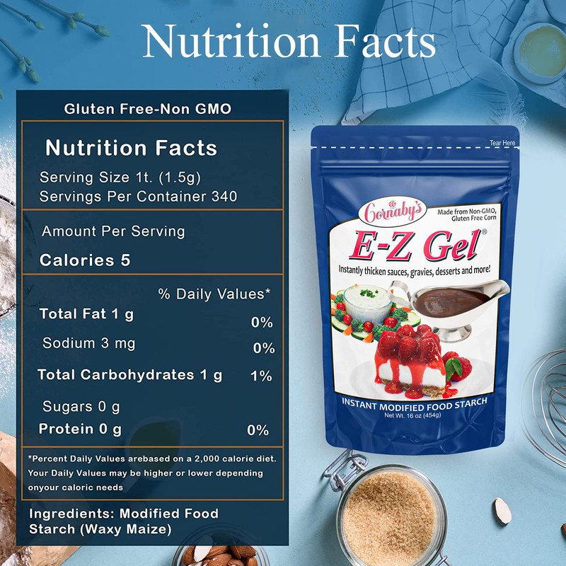 Cornaby's E-Z Gel Instant Food Thickener, 16oz. Gluten-Free, Non-GMO, All-Natural,