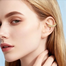 Fixura Ear Clips Non Piercing Ear Corrector Clip Adjustable Sparkling Zirconia Huggie Fake Earrings Thin Chunky Ears Cuffs Earrings for Women Men (Gold)