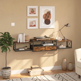 HavenlyYouth 55" Floating TV Stand, Modern Entertainment Center, Wall-Mounted Media Console Shelf for Under TV Storage, TV Cabinet for Living Room, Bedroom, Rustic Brown