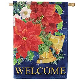 Carson House Flag - Poinsettias Bells, Dura Soft Double Sided House Flag, 28 x 40 Inch Outdoor Yard Decorative Flag