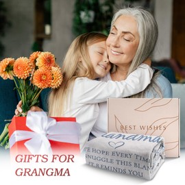 Craftique Grandma Gifts, Blanket with Letter & Floral Print, Grandma Birthday Gifts, Presents for Grandma from Grandchildren on Christmas, Cozy Flannel Throw Blankets 50'' x 60''