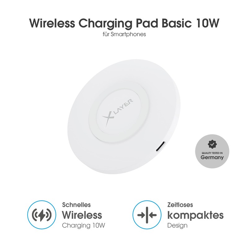 XLayer Ladegerät Wireless Charging Pad Basic 10W Qi-zertifiziert White