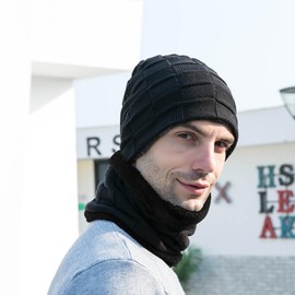 BSITSSS 3 in 1 Winter Hat Scarf Gloves Set, Thicken Soft Beanie Hat + Slouchy Neck Warmer Thermal Snoods + Touch Screen Gloves, Unisex Thermal Winter Warm Knitted Beanie Hat Neck Glove for Men Women