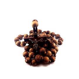 Giant Big Beads Rosario Natural Wood Chain Jesus Cross Xl Large 40" Wall Rosary
