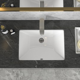 Sarlai Bathroom Sink Undermount - 18.5" Pure White Rectangle Undermount Sink Porcelain Ceramic Lavatory Vanity Bathroom Sink