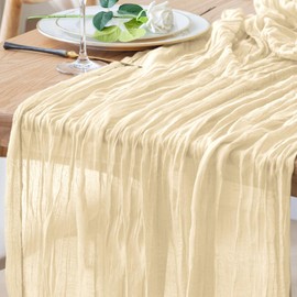 Xiomot Table Runner Cheesecloth 10FT Beige Boho Gauze Cheese Cloth Rustic Sheer Table Runners for Wedding Bridal Baby Shower Party Decoration