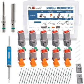JRready ST6328-4 Pin Way Deutsch DT Series Connector 5 Kit,14-20 AWG Waterproof Electrical Wire Connector, Removal Tool DRK-RT1B, DT04-4P DT04-4S DT Connector Kit (4 Pin Way)