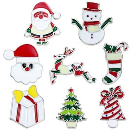 Christmas Brooch Pin 8 Pack Elegant Xmas Ornaments Snowman, Santa, Christmas Tree, Bell, Reindeer, Stocking, Gift, Home Festival Winter Party Decor Party Favors Brooch Pendant Charm for Kids