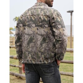 Yuanbang Camo Jackets for Men Trucker Unlined Camouflage Coats Hunting Clothes(Twig Flower Print,XL)