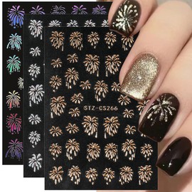 3D Glitter Firework Nail Stickers New Year Nail Art Stickers Colorful Fireworks Nails Stickers Holiday Nail Decals Blooming Firework Nail Design Stickers for Nails Women Nail Supplies Manicure Decor