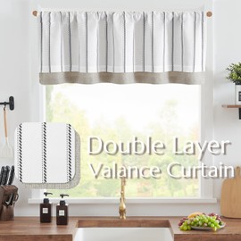 jinchan Nautical Valance Striped Linen Curtain 16 Inch Farmhouse Room Darkening Kitchen Valance for Living Room Window Double Layer Blackout Window Pinstripe 1 Panel Black on White