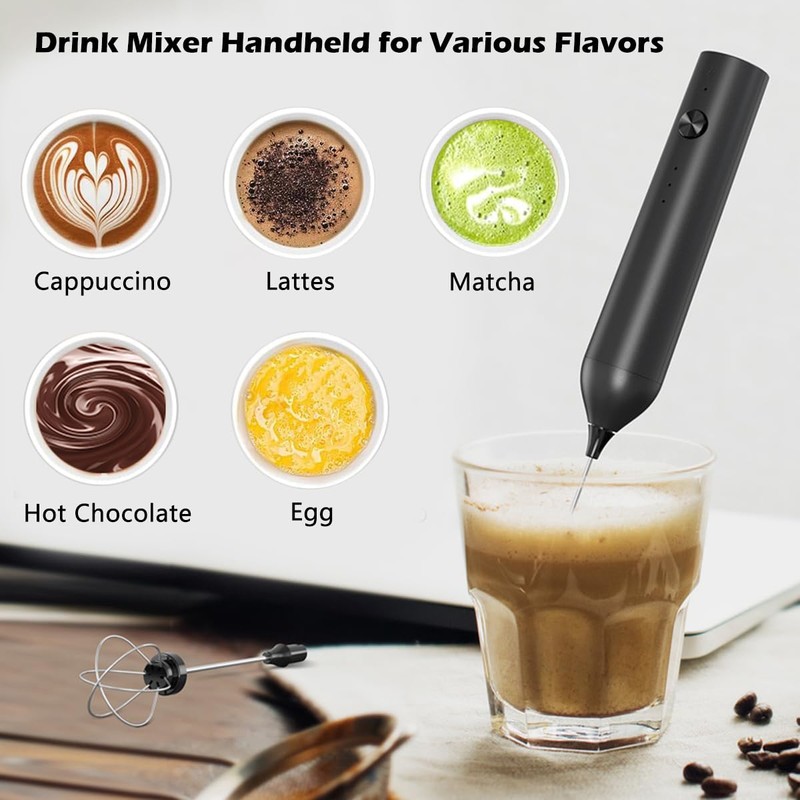 Hemixye Rechargeable Milk Frother Wand with Stand-Electric Whisk 3 Speed